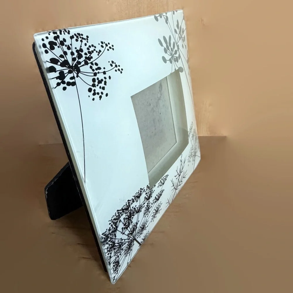 Glass Floral Black White Grey Square Picture Frame